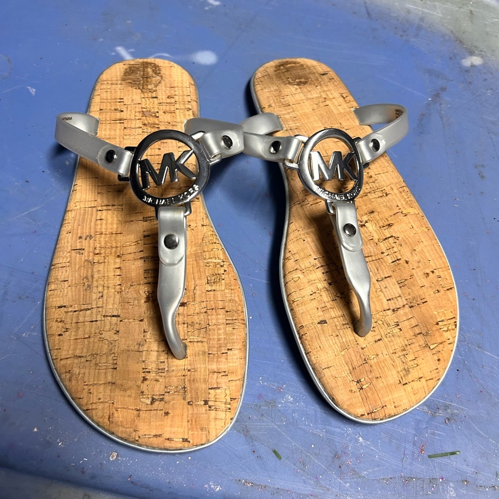 Michael Kors Silver and Tan Sandals